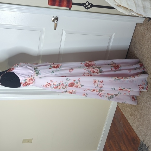 Lulus Elegantly Inclined Lavender Floral Print Wrap Maxi Dress S - Picture 9 of 16